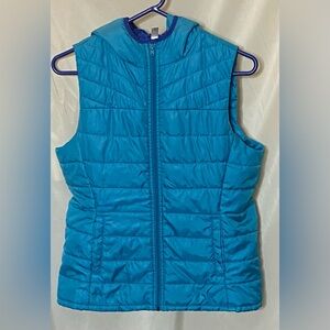 Exertek Teal/Blue Zip Up Puffer Vest with Hood and Pockets
